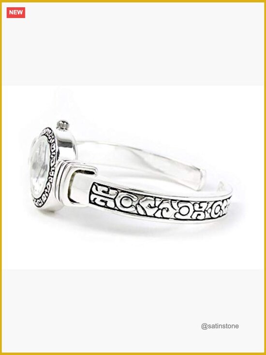 Silver Bangle Cuff Watch with Crystal Western Style